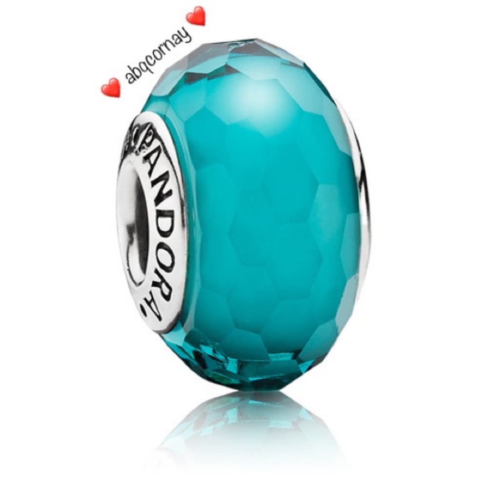 EUC Pandora 791606 Sterling Silver Teal Fascinating Faceted Murano Glass Bead